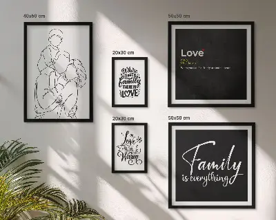 Framed photo set featuring family values of love and closeness