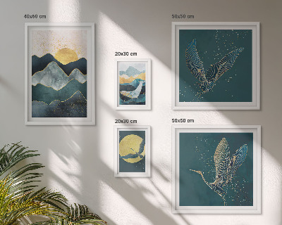 Set of 5 wall art pieces Stylish mountains birds sun
