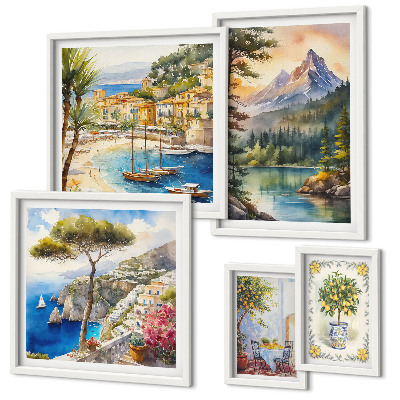 Set of 5 wall art pieces Landscapes of mountains and sea views