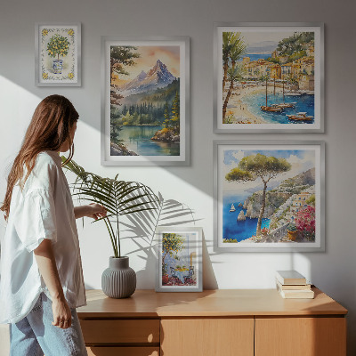 Set of 5 wall art pieces Landscapes of mountains and sea views