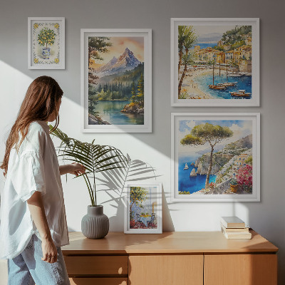 Set of 5 wall art pieces Landscapes of mountains and sea views