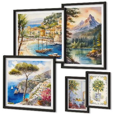 Set of 5 wall art pieces Landscapes of mountains and sea views