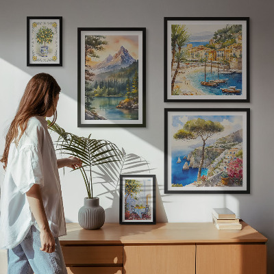 Set of 5 wall art pieces Landscapes of mountains and sea views