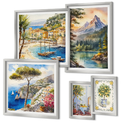 Set of 5 wall art pieces Landscapes of mountains and sea views