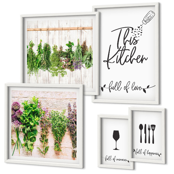 Framed photo set Kitchen love herbs accessories