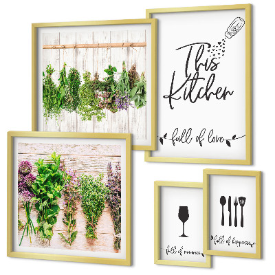 Framed photo set Kitchen love herbs accessories