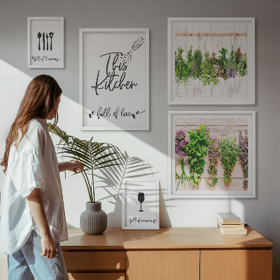 Framed photo set Kitchen love herbs accessories