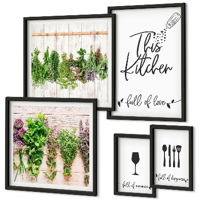 Framed photo set Kitchen love herbs accessories
