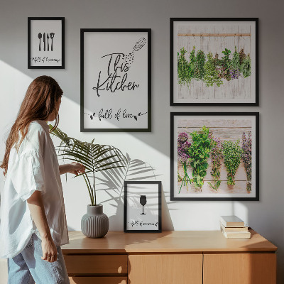 Framed photo set Kitchen love herbs accessories