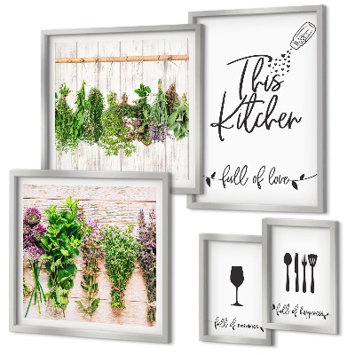 Framed photo set Kitchen love herbs accessories