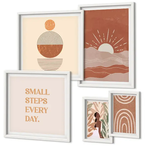 Set of 5 boho nature wall art prints with positive slogans
