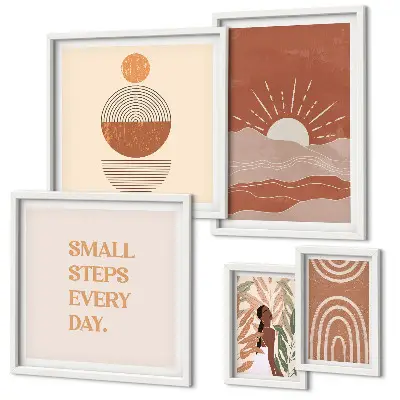 Set of 5 boho nature wall art prints with positive slogans