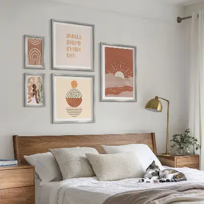 Set of 5 boho nature wall art prints with positive slogans