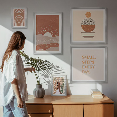 Set of 5 wall art pieces Boho style nature positive slogans