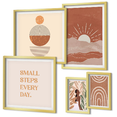 Set of 5 wall art pieces Boho style nature positive slogans