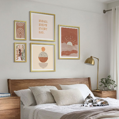 Set of 5 wall art pieces Boho style nature positive slogans