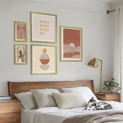 Set of 5 boho nature wall art prints with positive slogans