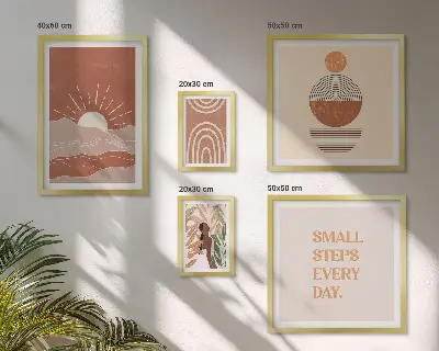 Set of 5 boho nature wall art prints with positive slogans