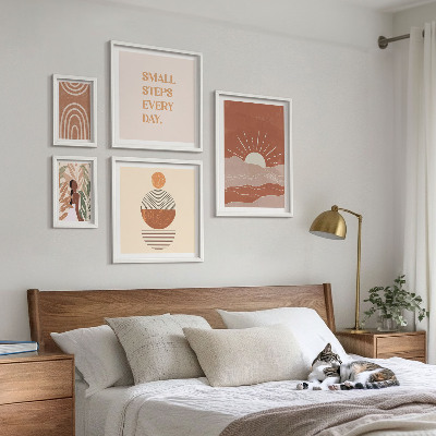 Set of 5 wall art pieces Boho style nature positive slogans