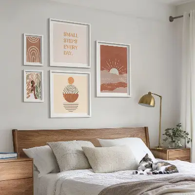 Set of 5 boho nature wall art prints with positive slogans