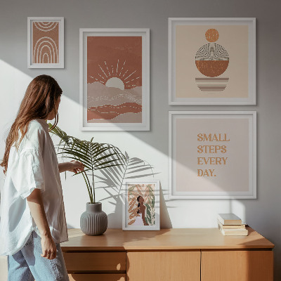 Set of 5 wall art pieces Boho style nature positive slogans
