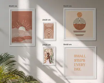 Set of 5 boho nature wall art prints with positive slogans