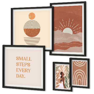 Set of 5 wall art pieces Boho style nature positive slogans