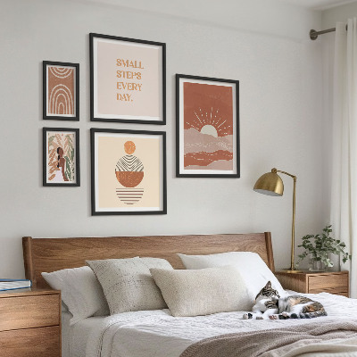 Set of 5 wall art pieces Boho style nature positive slogans
