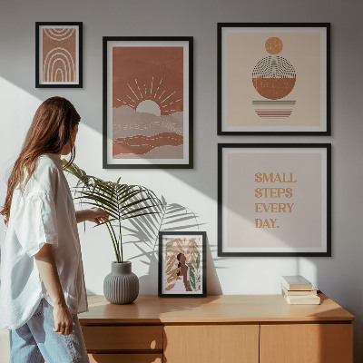 Set of 5 wall art pieces Boho style nature positive slogans