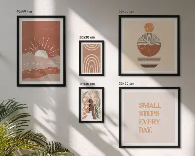 Set of 5 boho nature wall art prints with positive slogans