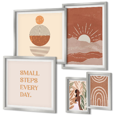 Set of 5 wall art pieces Boho style nature positive slogans