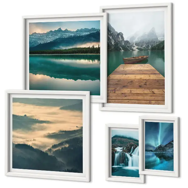 Set of 5 wall art pieces featuring landscape mountain and waterfall scenery