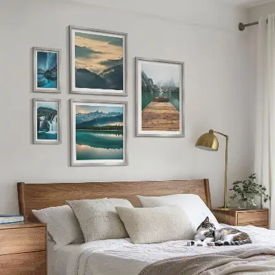 Set of 5 wall art pieces featuring landscape mountain and waterfall scenery