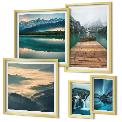 Set of 5 wall art pieces Landscapes waterfalls mountains