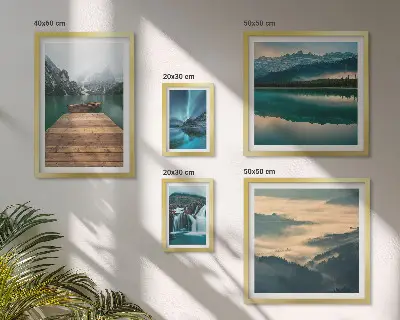 Set of 5 wall art pieces featuring landscape mountain and waterfall scenery
