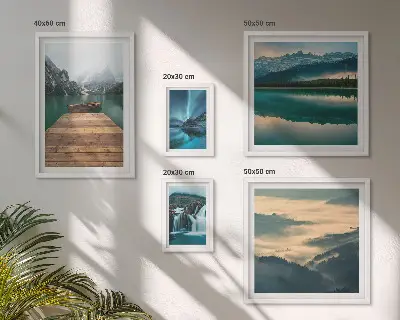 Set of 5 wall art pieces featuring landscape mountain and waterfall scenery