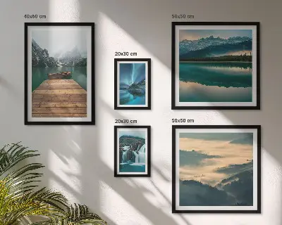 Set of 5 wall art pieces featuring landscape mountain and waterfall scenery