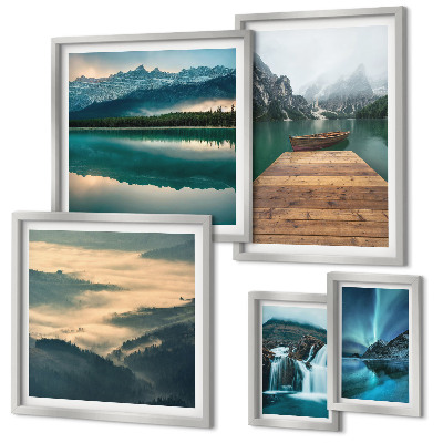 Set of 5 wall art pieces Landscapes waterfalls mountains