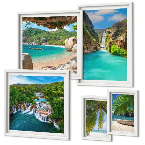 Gallery wall set tropical waterfalls and beaches theme