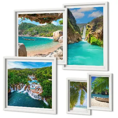 Gallery wall set tropical waterfalls and beaches theme
