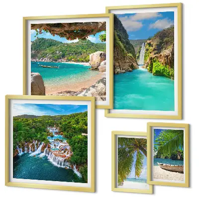 Gallery wall set tropical waterfalls and beaches theme