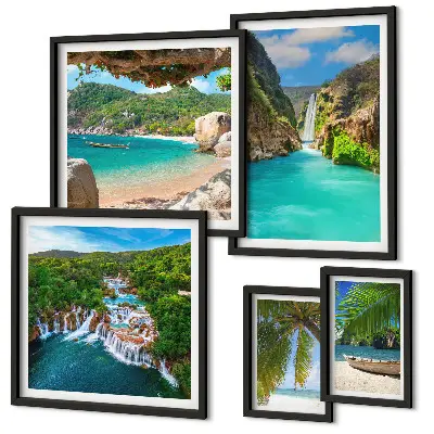 Gallery wall set tropical waterfalls and beaches theme
