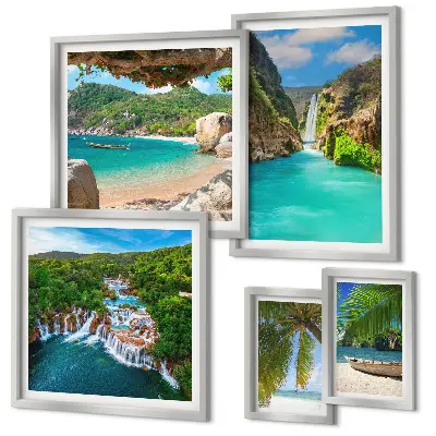Gallery wall set tropical waterfalls and beaches theme