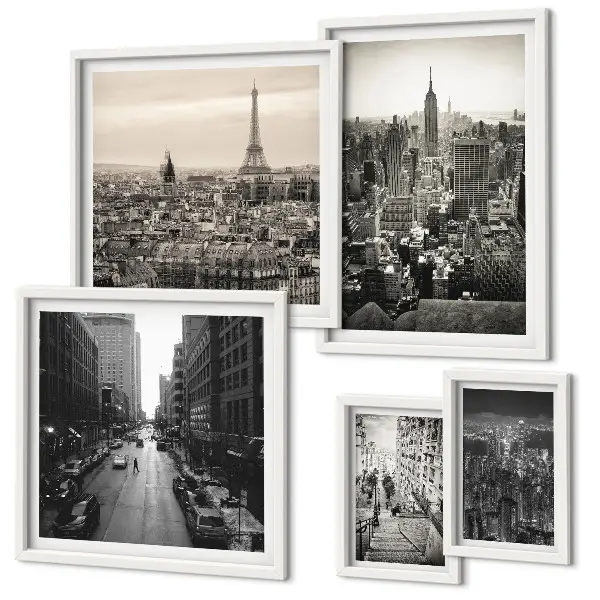 City panoramas of European capitals framed photo set