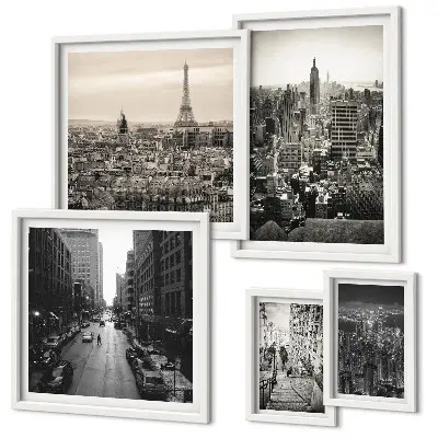City panoramas of European capitals framed photo set