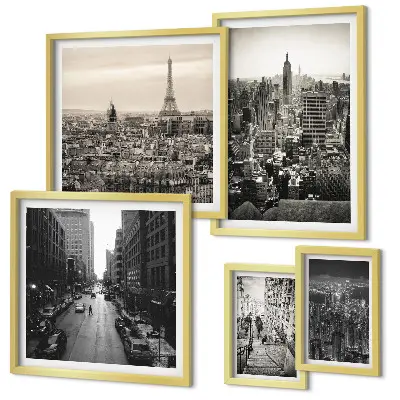 City panoramas of European capitals framed photo set
