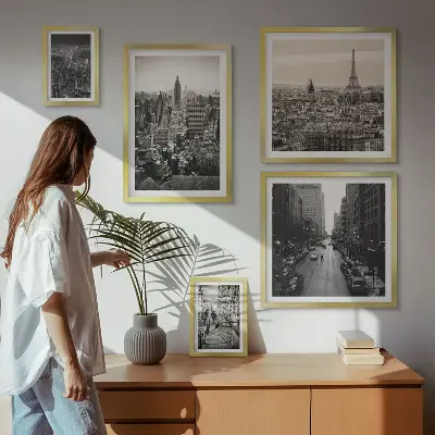 City panoramas of European capitals framed photo set