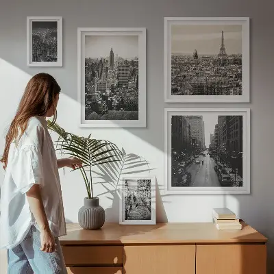 City panoramas of European capitals framed photo set