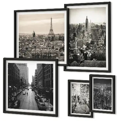 City panoramas of European capitals framed photo set