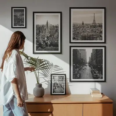 City panoramas of European capitals framed photo set